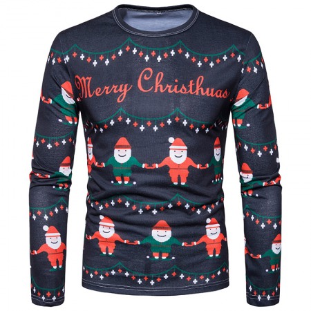 Fashion Christmas Printing Plus Size Long Sleeve T-Shirt